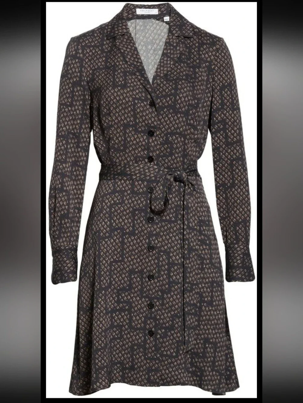 Equipment Femme Yarrowe Black Printed Long-Sleeve Shirt Dress With Belt 2
